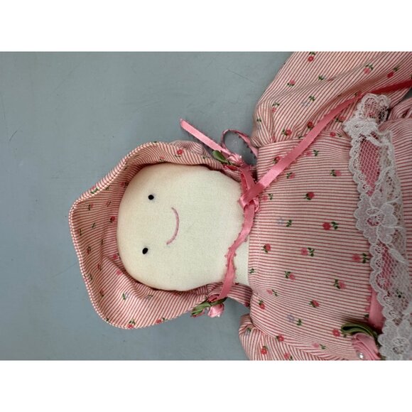 Handcrafted Vintage Rag Doll Pink Floral Dress & Bonnet Lace Trim & Ribbon READ - Picture 10 of 16